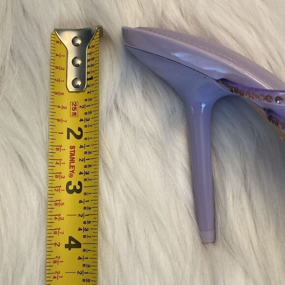 Zara Vinyl Purple Mauve Rhinestone Squared Toe High Heels Sandals Shoes - Picture 11 of 12